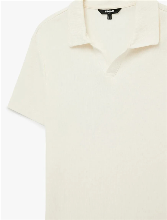 Koton 6Sam10074Mk 010 Ekru Erkek Jersey Kısa Kollu Polo T-Shırt