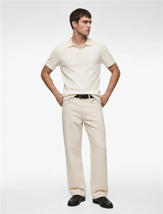 Koton 6Sam10074Mk 010 Ekru Erkek Jersey Kısa Kollu Polo T-Shırt