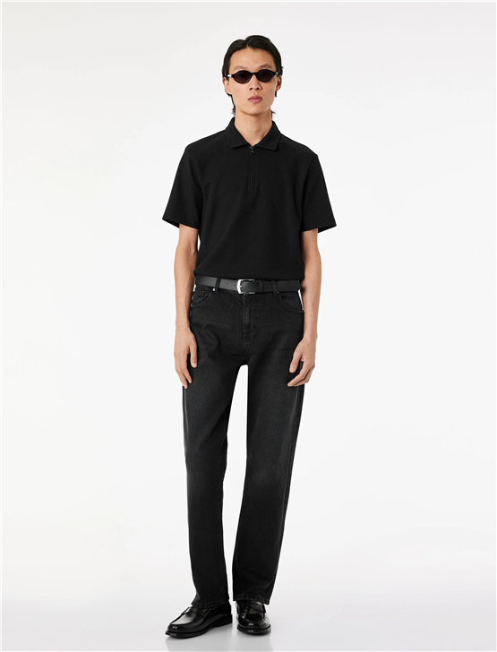 Koton 6Sam10289Mk 999 Sıyah Erkek Jersey Kısa Kollu Polo T-Shırt