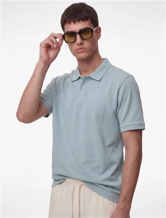 Koton 6Sam10293Mk 624 Mavı Erkek Jersey Kısa Kollu Polo T-Shırt