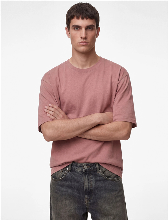 Koton 6Sam10332Mk 295 Pembe Erkek Jersey Kısa Kollu Basıc T-Shırt