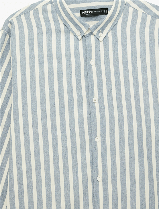 Koton 6Sam60003Hw 7S0 Lacıvert Cızgılı Erkek Dokuma Uzun Kollu Gomlek