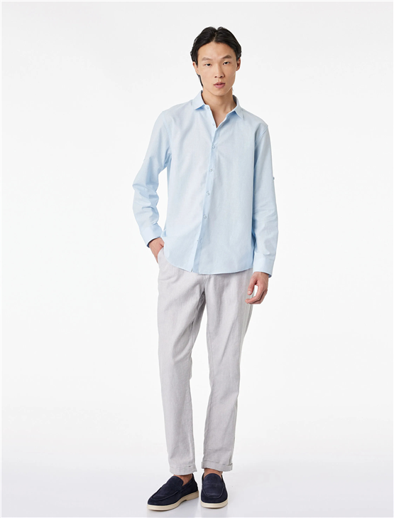 Koton 6Sam60005Hw 645 Mavı Erkek Dokuma Uzun Kollu Gomlek