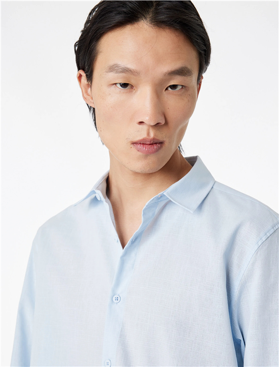 Koton 6Sam60005Hw 645 Mavı Erkek Dokuma Uzun Kollu Gomlek