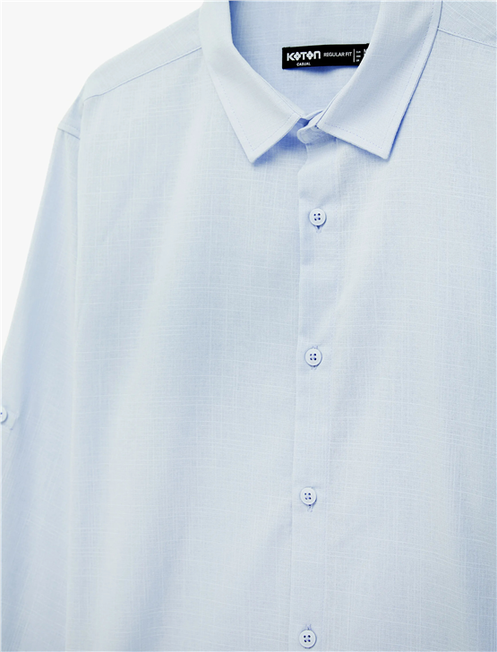 Koton 6Sam60005Hw 645 Mavı Erkek Dokuma Uzun Kollu Gomlek