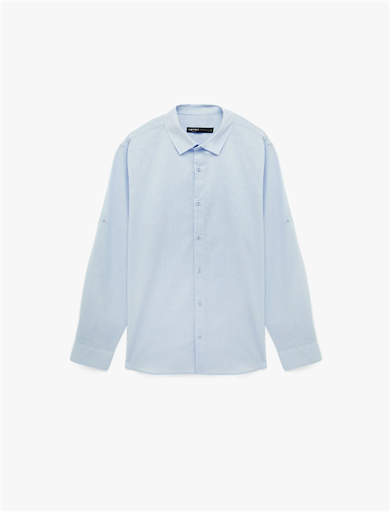 Koton 6Sam60005Hw 645 Mavı Erkek Dokuma Uzun Kollu Gomlek