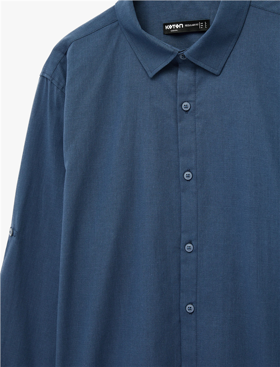 Koton 6Sam60005Hw Gd3 Okyanus Mavısı Erkek Dokuma Uzun Kollu Gomlek
