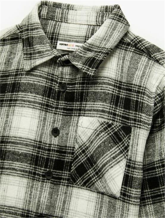 Koton 6Wkb60013Tw 9C9 Sıyah Ekose Erkek Cocuk Akrılık Dokuma Uzun Kollu Gomlek