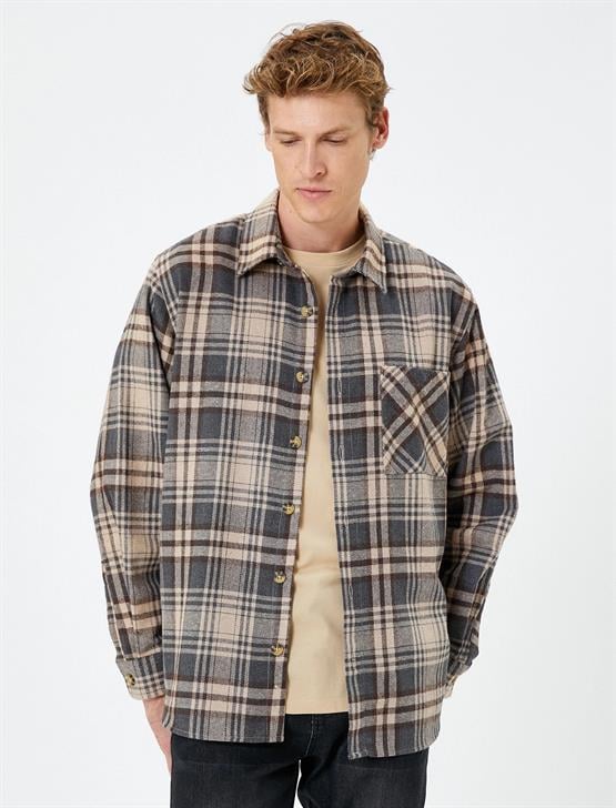 Koton K24 4Wam60054Hw 5C1 Kahverengi Erkek Akrilik Gömlek