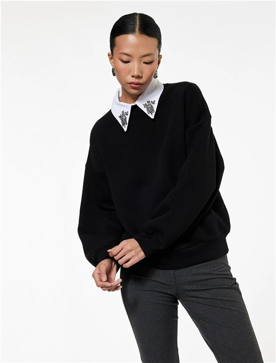 Koton K26 6Wak10035Nk 999 Sıyah Kadın Elastan Jersey Sweatshırts