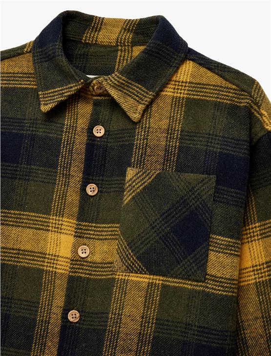 Koton K26 6Wkb60010Tw 1C9 Hardal Ekose Erkek Cocuk Akrılık Dokuma Uzun Kollu Gomlek