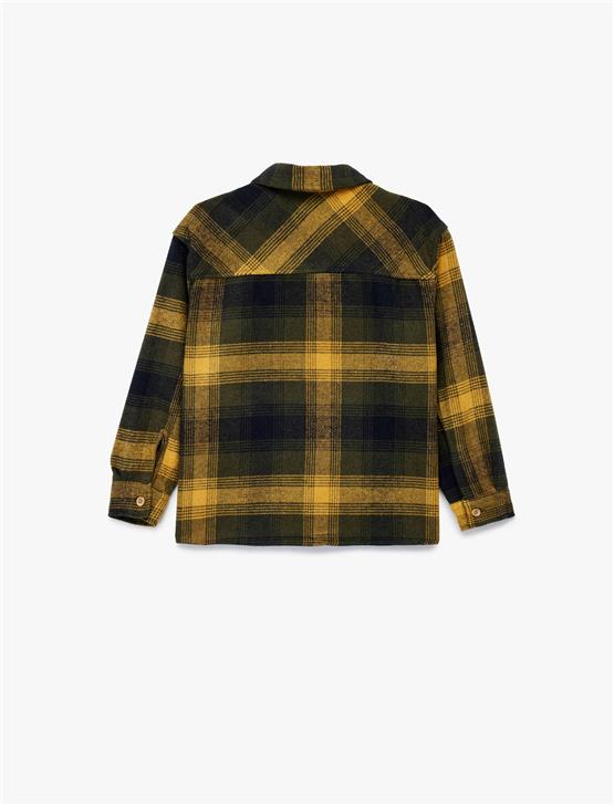 Koton K26 6Wkb60010Tw 1C9 Hardal Ekose Erkek Cocuk Akrılık Dokuma Uzun Kollu Gomlek