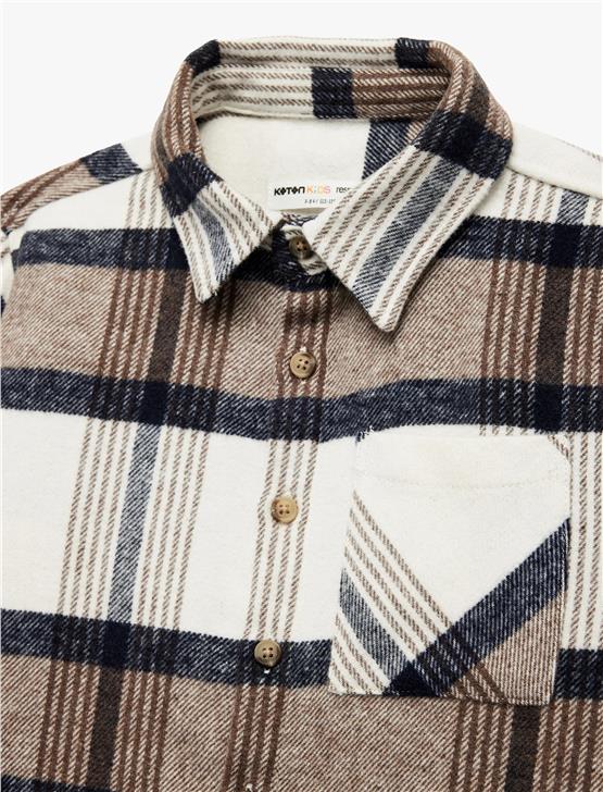 Koton K26 6Wkb60016Tw 0C5 Bej Ekose Erkek Cocuk Akrılık Dokuma Uzun Kollu Gomlek