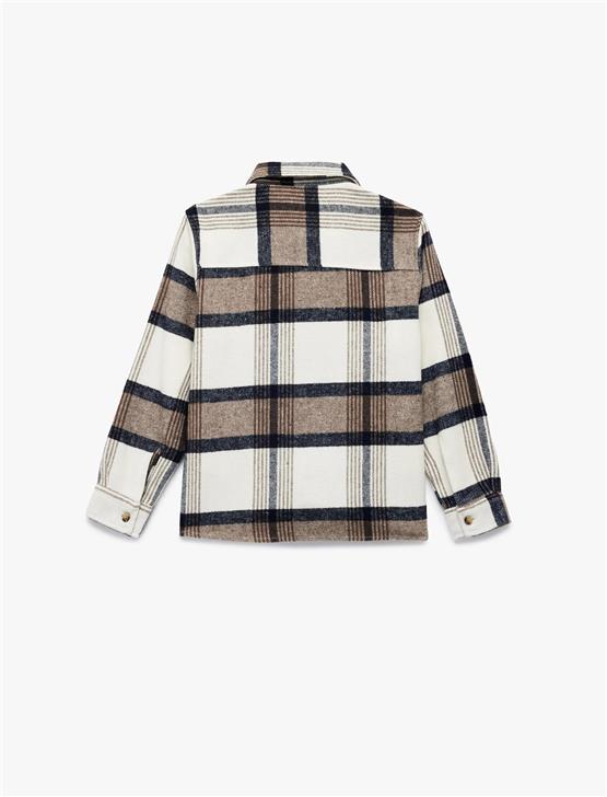 Koton K26 6Wkb60016Tw 0C5 Bej Ekose Erkek Cocuk Akrılık Dokuma Uzun Kollu Gomlek