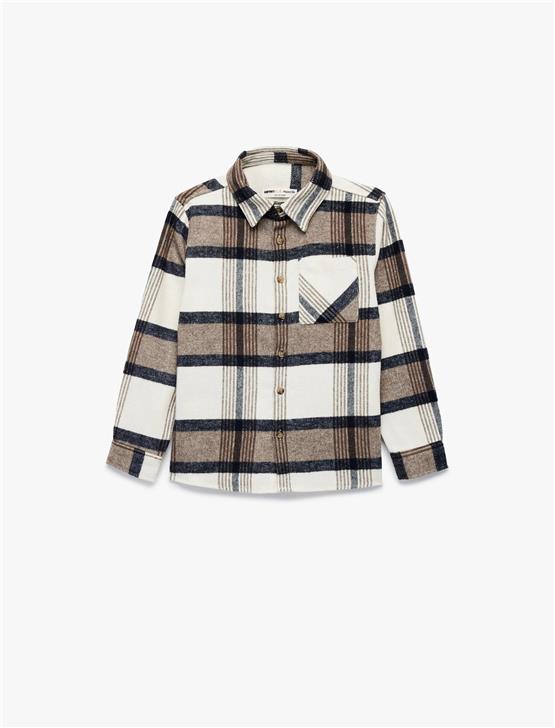 Koton K26 6Wkb60016Tw 0C5 Bej Ekose Erkek Cocuk Akrılık Dokuma Uzun Kollu Gomlek