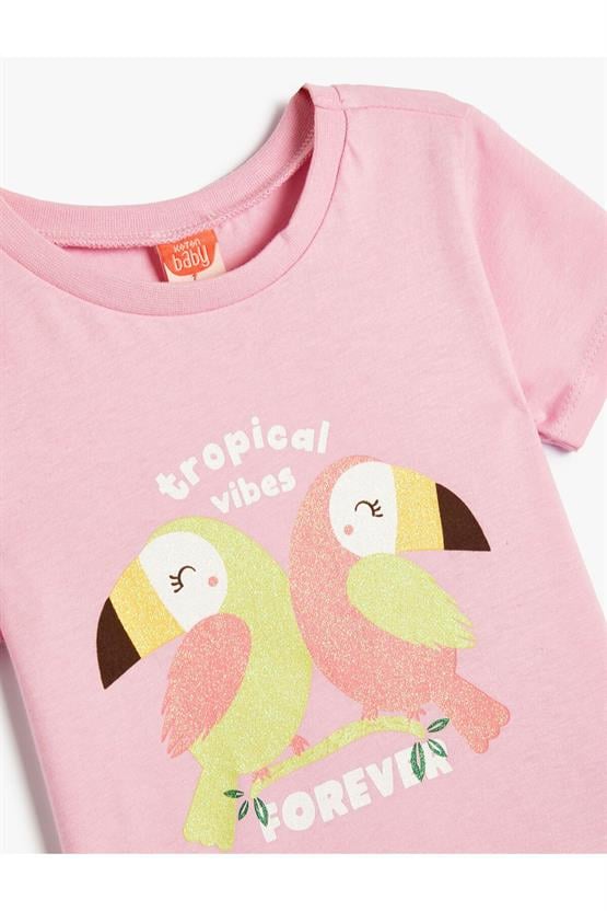 Koton 4Smg10052Ak 370 Lila Kız Bebek Pamuk Jersey Kısa Kollu T-Shirt