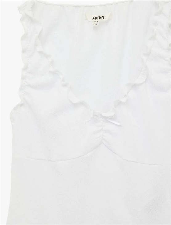 Koton Y26 6Sak10013Ek 000 Beyaz Kadın Jersey Kolsuz T-shirt