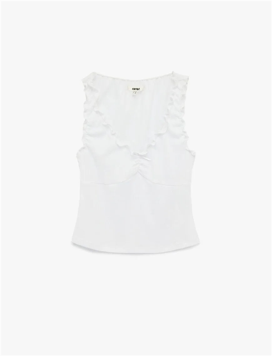Koton Y26 6Sak10013Ek 000 Beyaz Kadın Jersey Kolsuz T-shirt