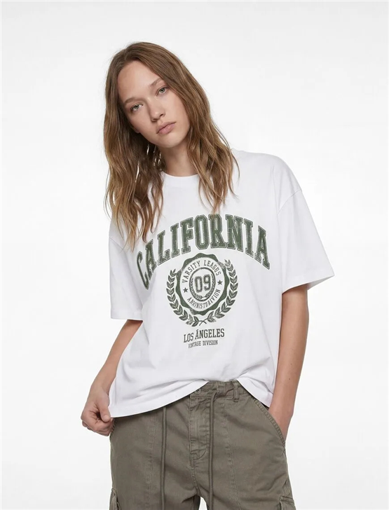 Koton Y26 6Sal10002Ik 010 Ekru Kadın Jersey Kısa Kol T-shirt