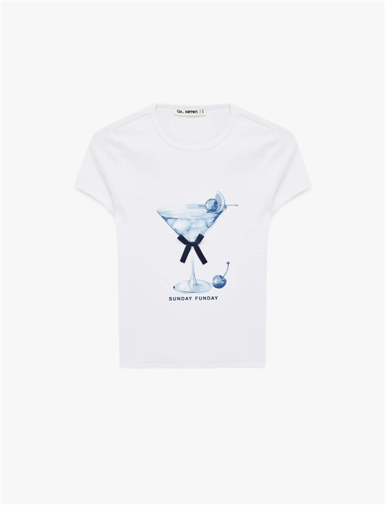 Koton Y26 6Sal10003Ik 010 Ekru Kadın Jersey Kısa Kol T-shirt