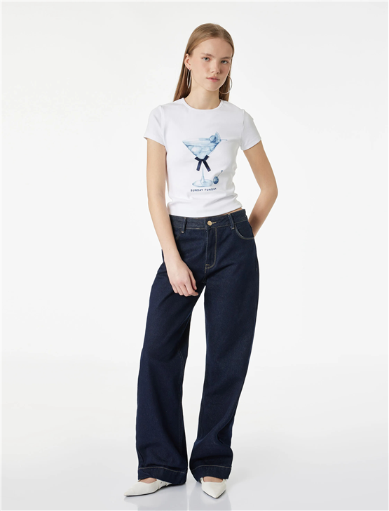 Koton Y26 6Sal10003Ik 010 Ekru Kadın Jersey Kısa Kol T-shirt