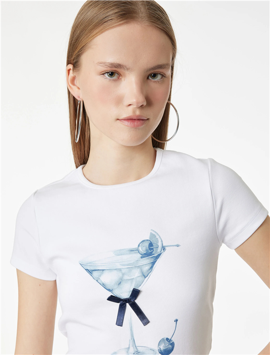 Koton Y26 6Sal10003Ik 010 Ekru Kadın Jersey Kısa Kol T-shirt
