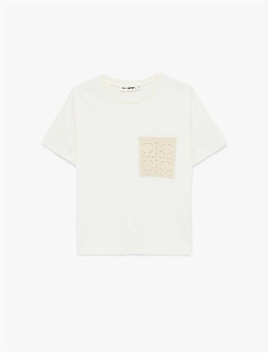 Koton Y26 6Sal10011Ik 010 Ekru Kadın Jersey Kısa Kol T-shirt