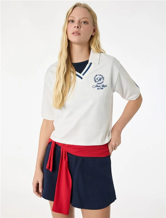 Koton Y26 6Sal10041Ik 010 Ekru Kadın Jersey Kısa Kol T-shirt
