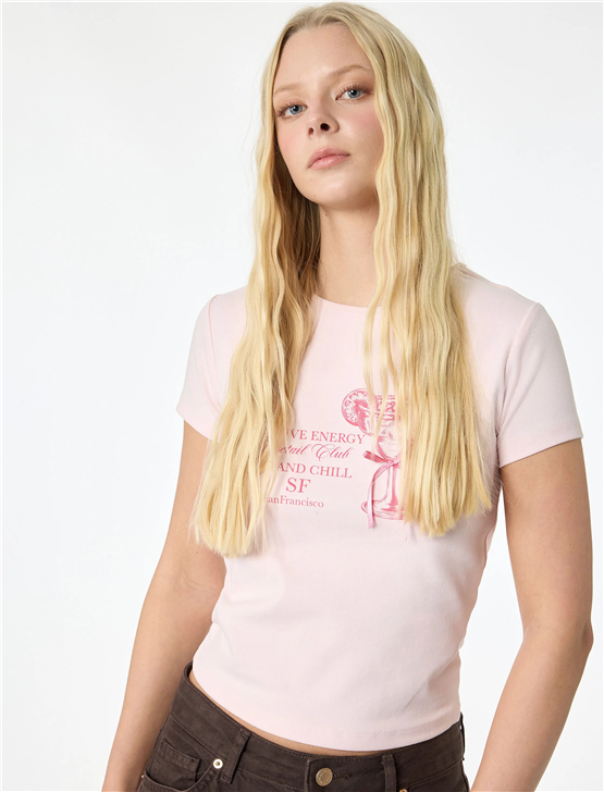 Koton Y26 6Sal10047Ik 252 Pembe Kadın Jersey Kısa Kol T-shirt