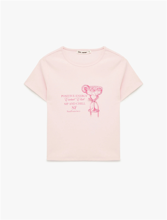 Koton Y26 6Sal10047Ik 252 Pembe Kadın Jersey Kısa Kol T-shirt