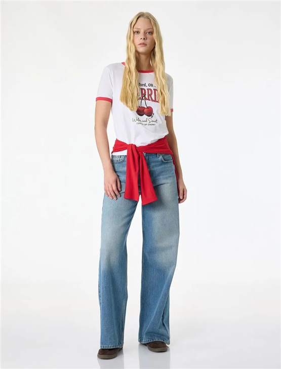 Koton Y26 6Sal10057Ik 010 Ekru Kadın Jersey Kısa Kol T-shirt