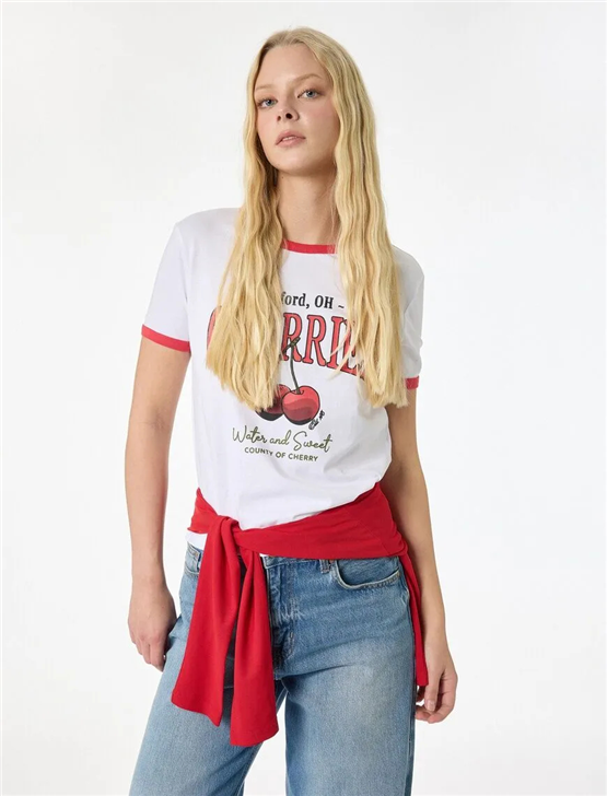 Koton Y26 6Sal10057Ik 010 Ekru Kadın Jersey Kısa Kol T-shirt