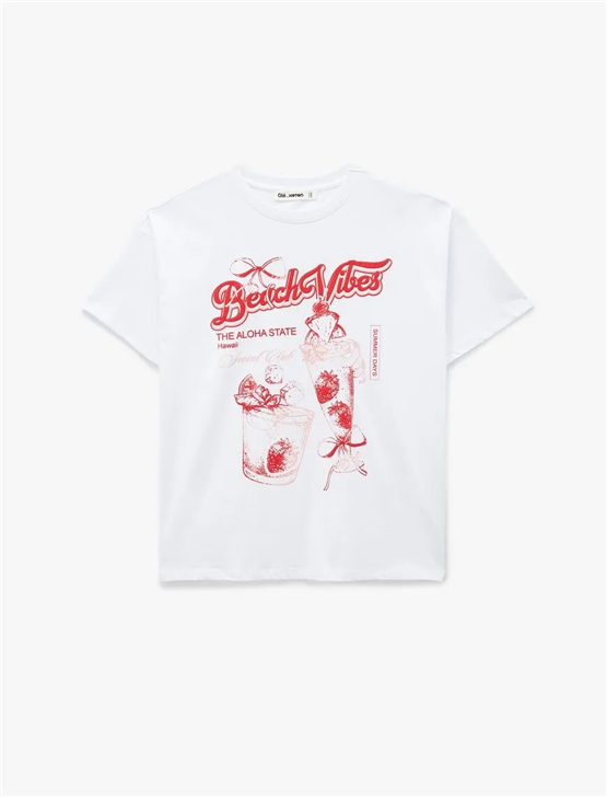 Koton Y26 6Sal10061Ik 010 Ekru Kadın Jersey Kısa Kol T-shirt