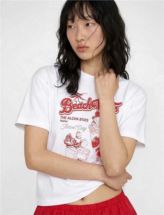 Koton Y26 6Sal10061Ik 010 Ekru Kadın Jersey Kısa Kol T-shirt