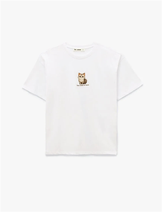 Koton Y26 6Sal10063Ik 010 Ekru Kadın Jersey Kısa Kol T-shirt