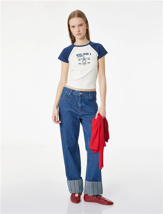 Koton Y26 6Sal10064Ik 010 Ekru Kadın Jersey Kısa Kol T-shirt