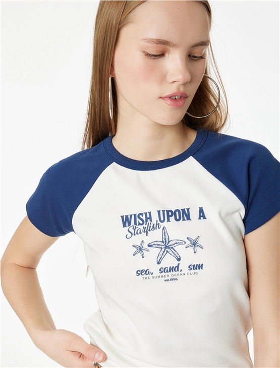 Koton Y26 6Sal10064Ik 010 Ekru Kadın Jersey Kısa Kol T-shirt