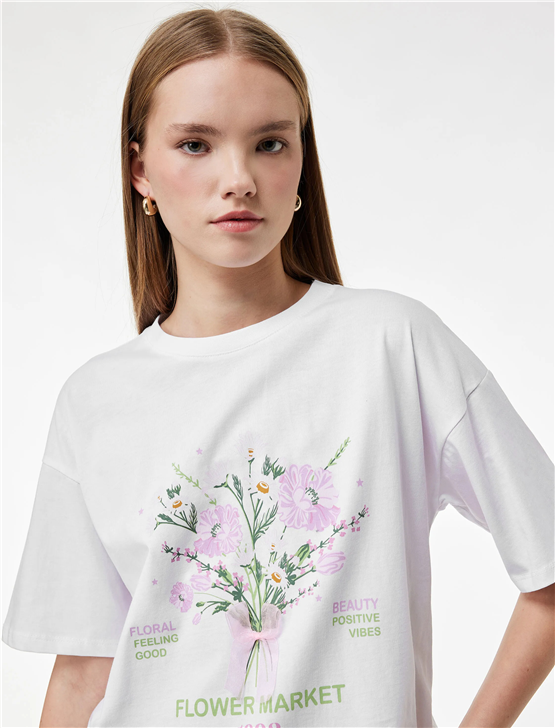 Koton Y26 6Sal10069Ik 010 Ekru Kadın Jersey Kısa Kol T-shirt