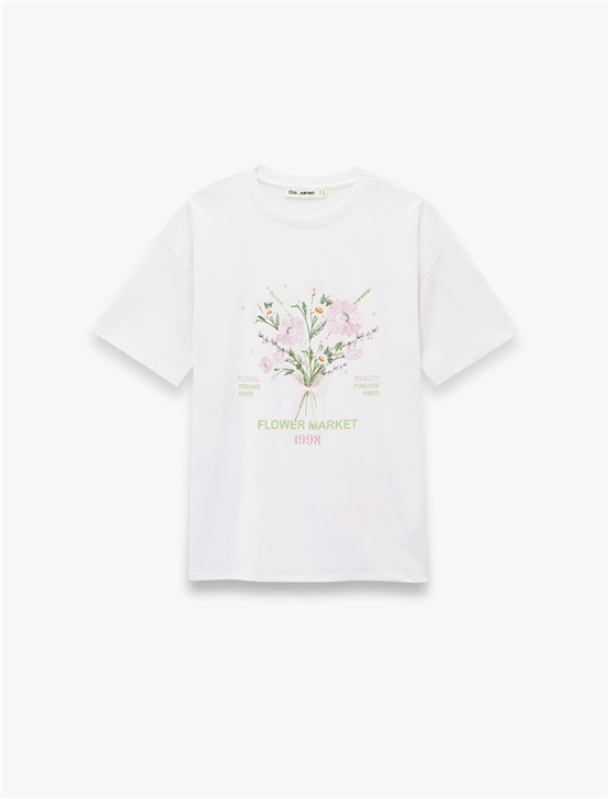 Koton Y26 6Sal10069Ik 010 Ekru Kadın Jersey Kısa Kol T-shirt