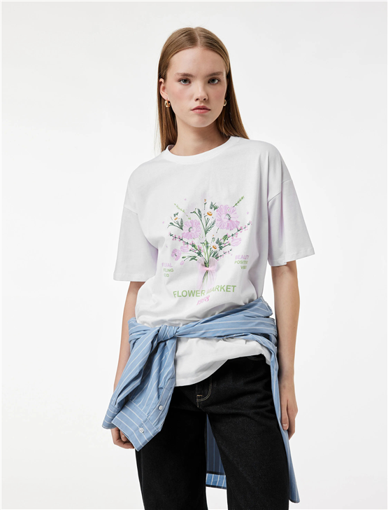 Koton Y26 6Sal10069Ik 010 Ekru Kadın Jersey Kısa Kol T-shirt