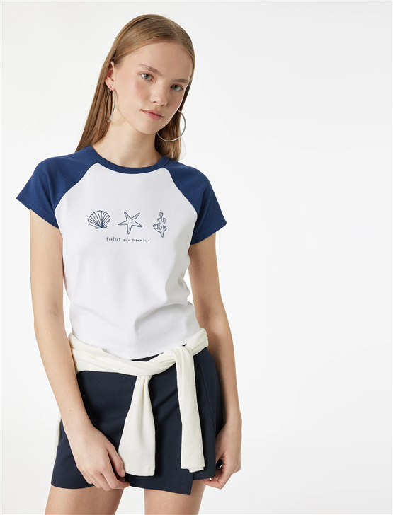 Koton Y26 6Sal10070Ik 010 Ekru Kadın Jersey Kısa Kol T-shirt