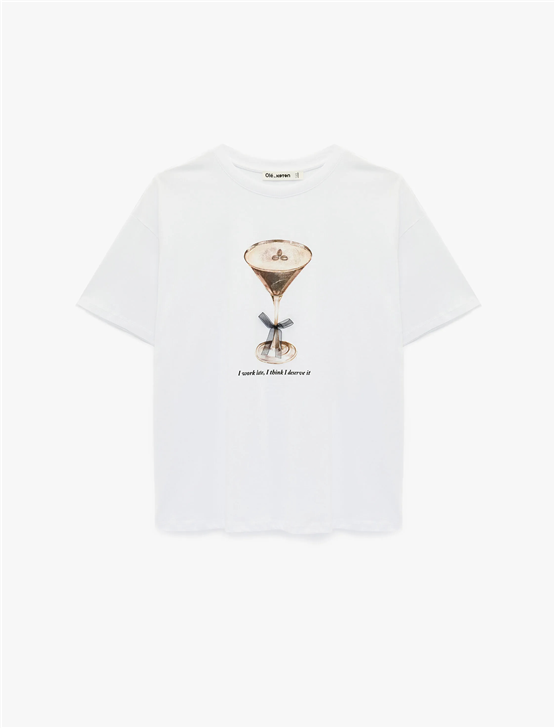 Koton Y26 6Sal10073Ik 010 Ekru Kadın Jersey Kısa Kol T-shirt