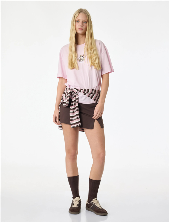 Koton Y26 6Sal10074Ik 265 Pembe Kadın Jersey Kısa Kol T-shirt