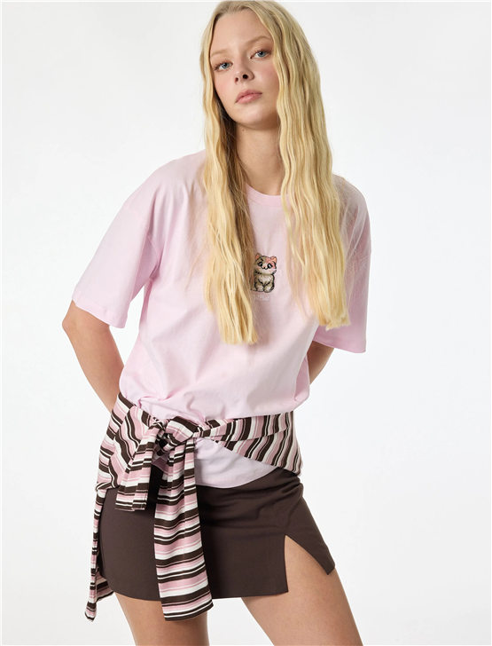 Koton Y26 6Sal10074Ik 265 Pembe Kadın Jersey Kısa Kol T-shirt