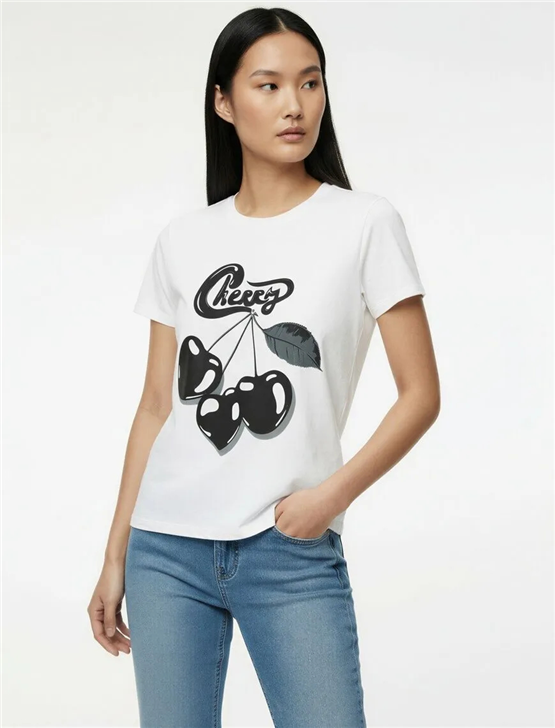 Koton Y26 6Sal10075Ik 010 Ekru Kadın Jersey Kısa Kol T-shirt