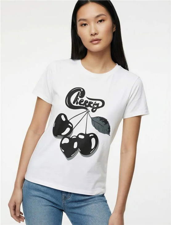 Koton Y26 6Sal10075Ik 010 Ekru Kadın Jersey Kısa Kol T-shirt