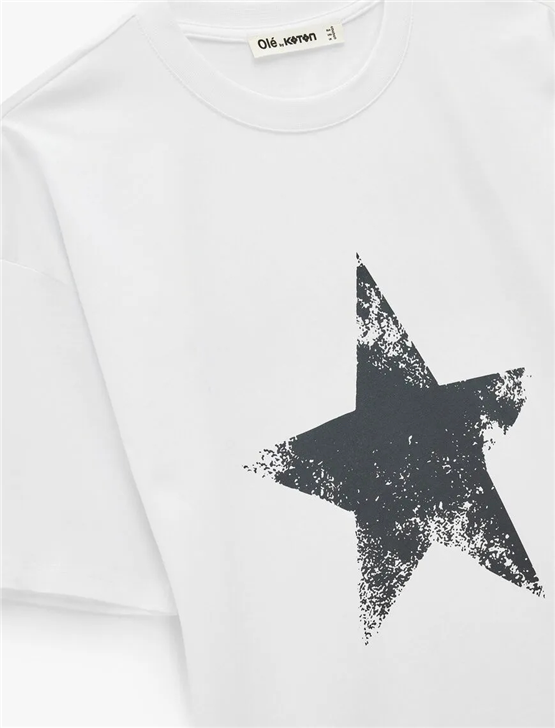 Koton Y26 6Sal10081Ik 010 Ekru Kadın Jersey Kısa Kol T-shirt