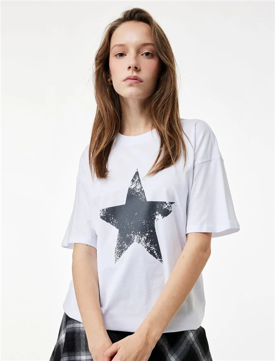 Koton Y26 6Sal10081Ik 010 Ekru Kadın Jersey Kısa Kol T-shirt