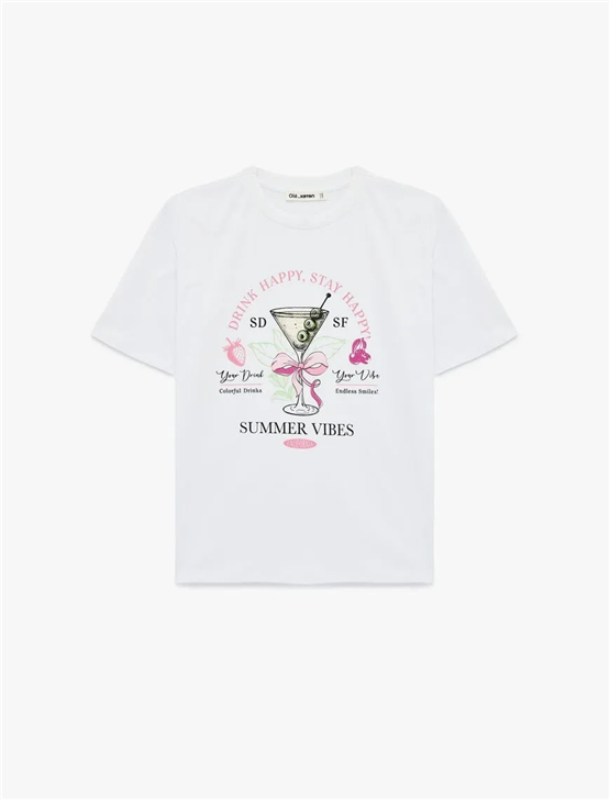 Koton Y26 6Sal10085Ik 010 Ekru Kadın Jersey Kısa Kol T-shirt