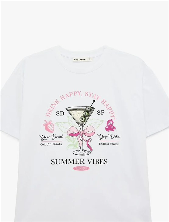 Koton Y26 6Sal10085Ik 010 Ekru Kadın Jersey Kısa Kol T-shirt